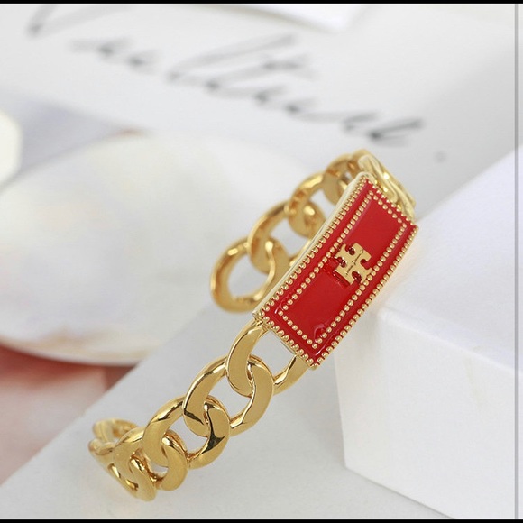 Tory Burch Jewelry - Tory Burch Red Enamel Bracelet Cuff